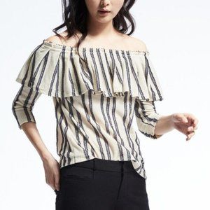 Banana Republic Navy Striped Off Shoulder Top Sm